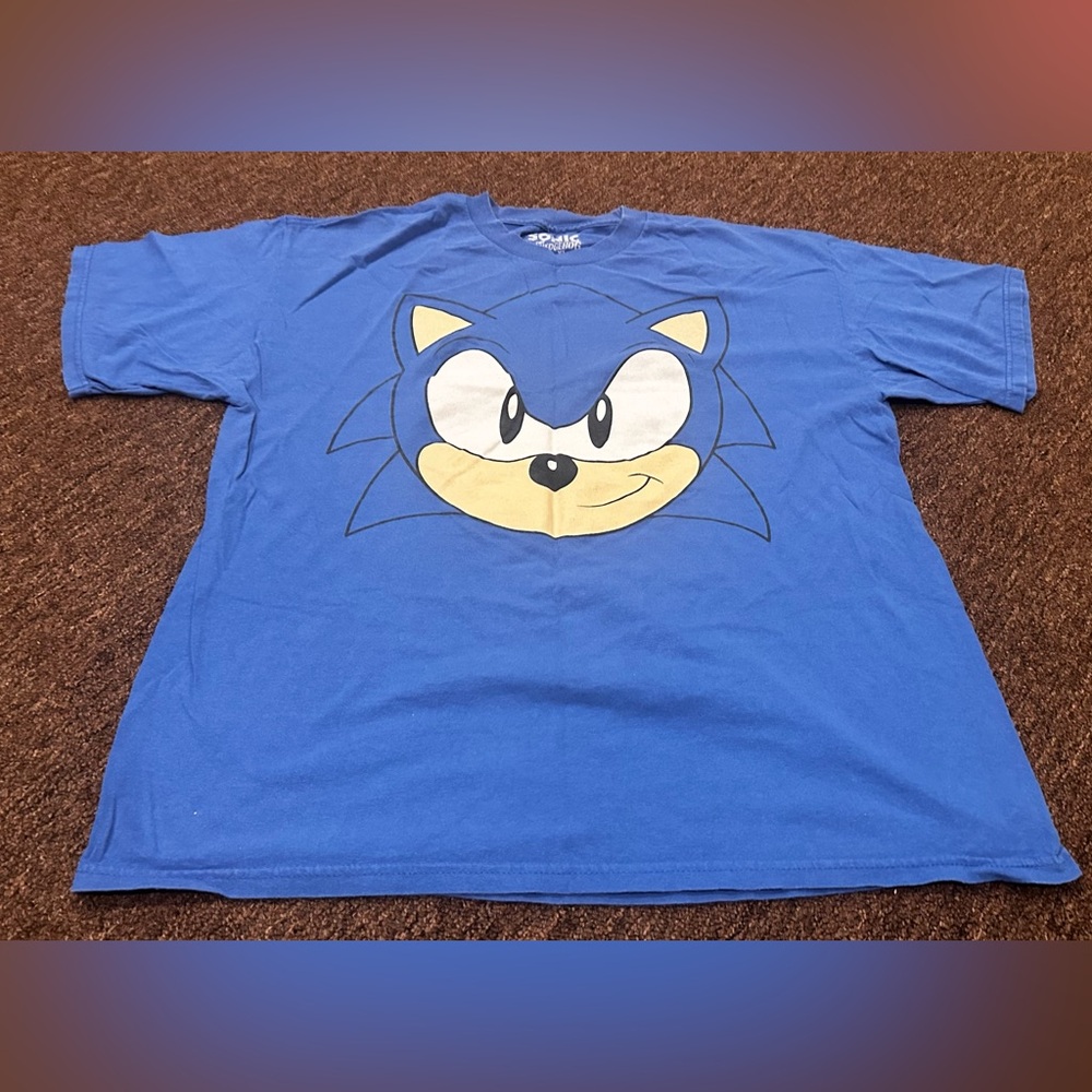 Sonic The Hedgehog Shirt Adult Large Blue Ring Graphic Tee SEGA Video Game Men